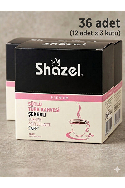 Shazel Hazır Sütlü Türk Kahvesi Şekerli - 22 gr (12 adet x 3 kutu) 36 adet