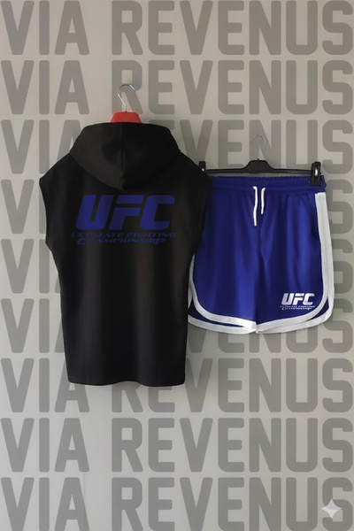 Vordevia Tricou sport cu glugă și mâneci zero imprimat UFC față și spate și p...