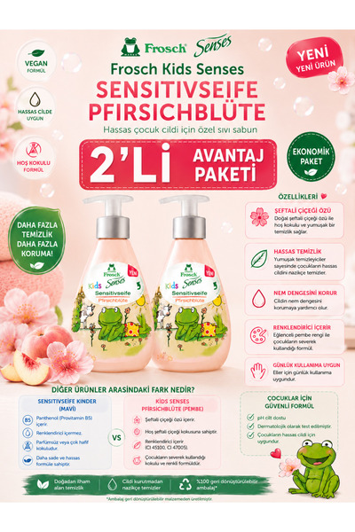 Frosch Kids Senses Pfirsichblüte Hassas Çocuk Sıvı Sabunu 300 ml - Şeftali Çi...