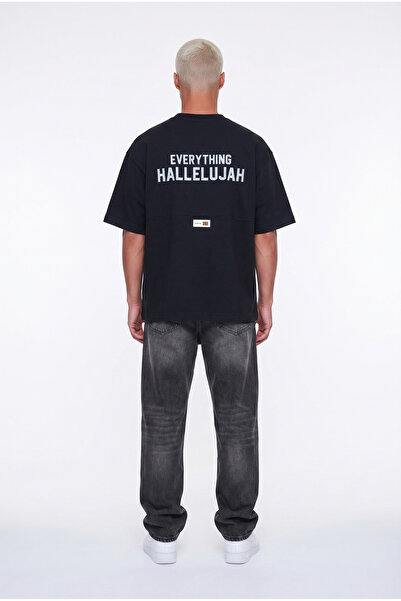 Respire Tricou oversize cu imprimeu Hallelujah pentru bărbați, negru