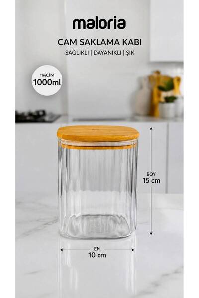 Maloria Kare Bambu Kapaklı Kristal Çizgili Kavanoz