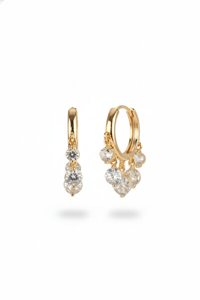 Jack Ferrero Gold Color Zircon Stone Two Different Model Dangle Hoop Earrings...