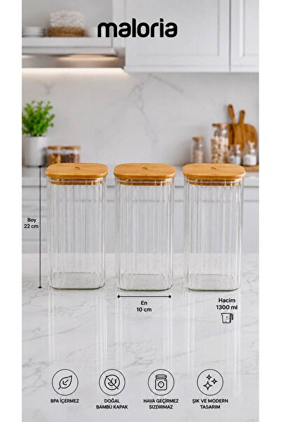 Maloria Square Bamboo Lid Crystal Striped Jar