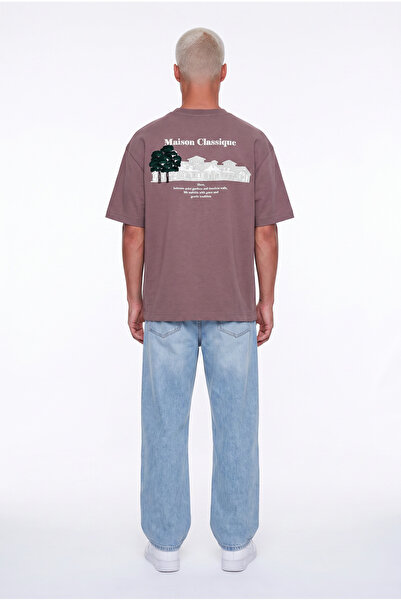Respire Ανδρικό T-Shirt Maison με στάμπα Oversize σε καφέ χρώμα