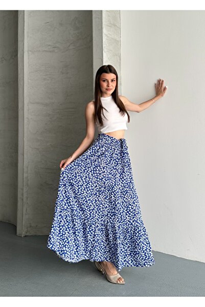 REELMODA Women's Belted Gonca Pattern Cotton Skirt