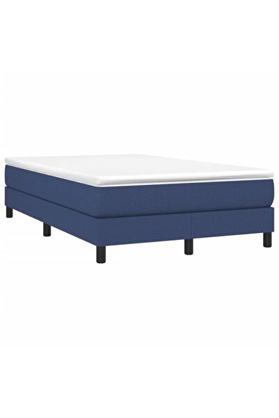 vidaxl Pat box spring cu saltea, albastru, 120 x 190 cm, material textil