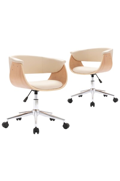 vidaxl Scaune de bucătărie pivotante, 2 buc., crem, piele artificială