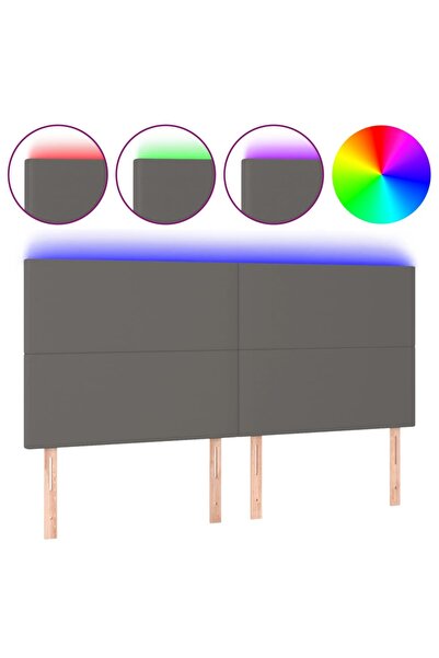vidaxl Tăblie de pat cu LED, gri, 180x5x118/128 cm, piele ecologică