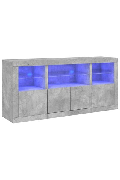 vidaxl Comodă cu lumini LED, gri beton, 142,5 x 37 x 67 cm