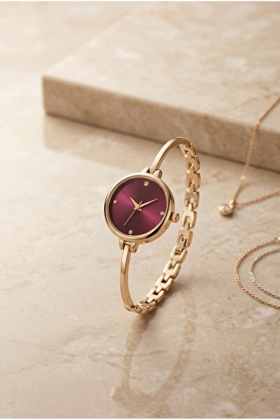 KLISHE Butik Pinterest Women's Steel Watch Gold Color & Burgundy Dial Special...