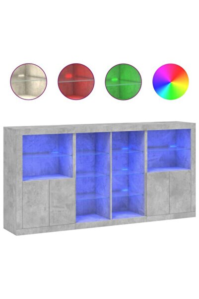 vidaxl Comodă cu lumini LED, gri beton, 202 x 37 x 100 cm