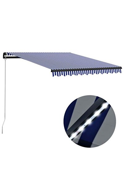 vidaxl Copertină retractabilă manuală cu LED, Albastru/Alb, 300 x 250 cm