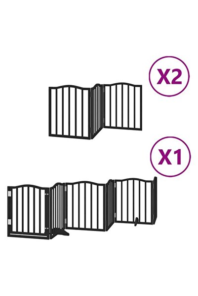 vidaxl Barieră pliabilă pentru câini cu ușă, 12 panouri, negru, 600 cm, lemn ...
