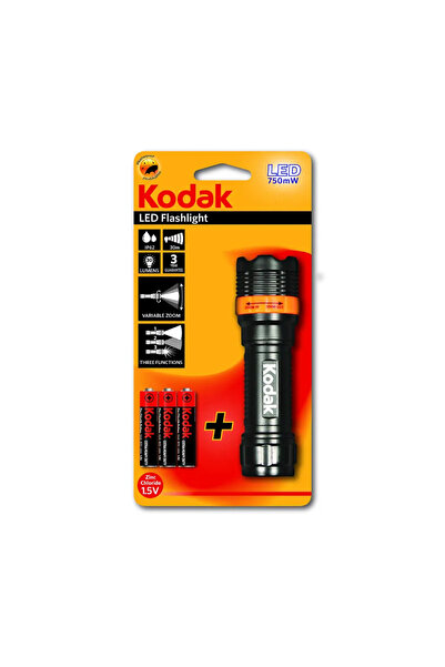 Kodak مصباح يدوي LED بقوة 30 لومن، مسافة شعاع 30 متر، مع 3 بطاريات AA - أسود