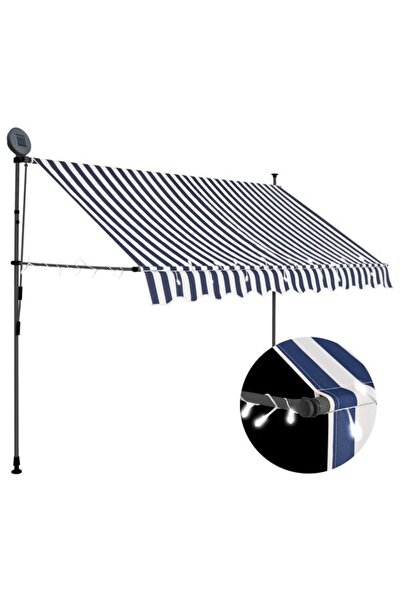 vidaxl Copertină retractabilă manuală cu LED, Albastru și Alb, 250 cm