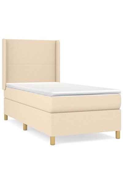 vidaxl Pat boxspring cu saltea, crem, 90 x 200 cm, textil