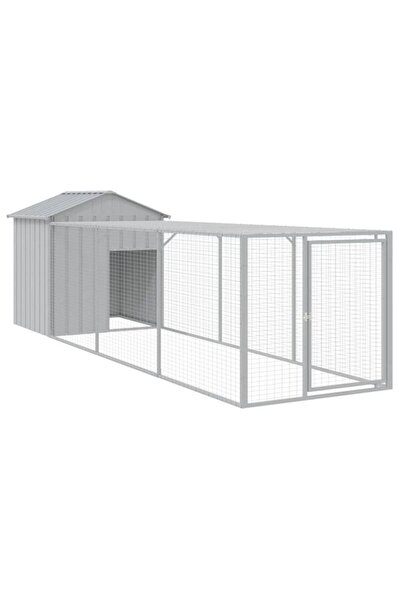 vidaxl Coteț de găini cu incintă gri deschis 117 x 405 x 123 cm din oțel galv...