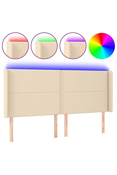 vidaxl Tăblie de pat cu LED, crem, 183x16x118/128 cm, textil