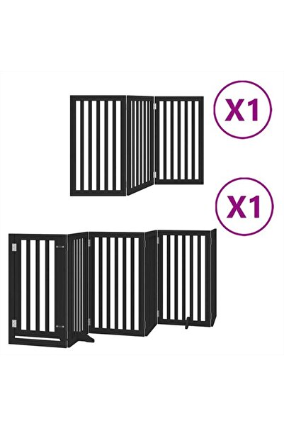 vidaxl Barieră pliabilă pentru câini cu ușă, 9 panouri, Negru, 450 cm, Lemn d...