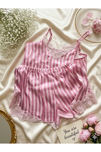 ARONA Pink Saten Pijama Takımı
