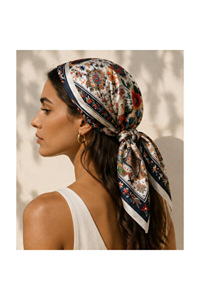 elden co Kuş Bahçesi Saten Fular / Bandana / Saç Eşarbı 70x70 cm