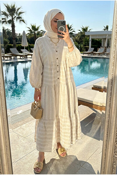 Kirazca Butik Women's Linen Hijab Dress Summer Long Dress