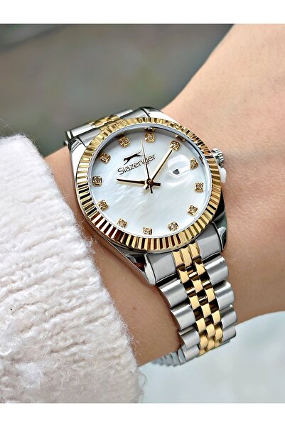 Slazenger Special Design Calendar Steel Strap Silver-Gold Color Women's Wrist...