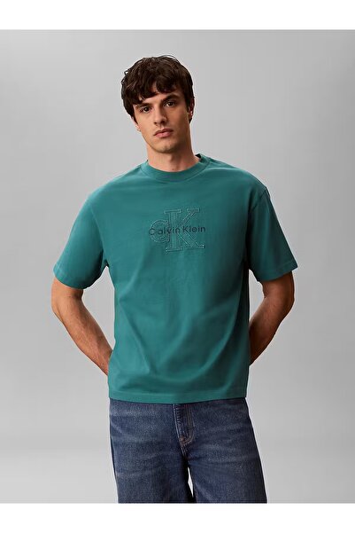 Calvin Klein Men's Relaxed Fit Ck Logo Embroidered Round Neck Short Sleeve Gr...