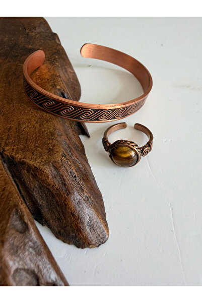 Rupen Kraft Natural tiger's eye stone 100% pure copper bracelet ring combo ad...