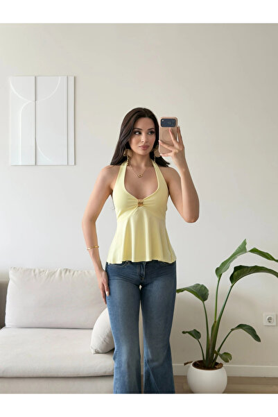Zoom Butik Boyundan Geçmeli Aksesuar Crop - SARI