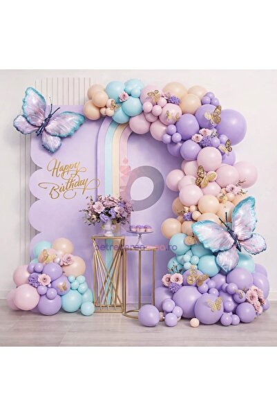 Mirific Party Set 148 baloane, tip arcadă cu fluturi, multicolor pastel