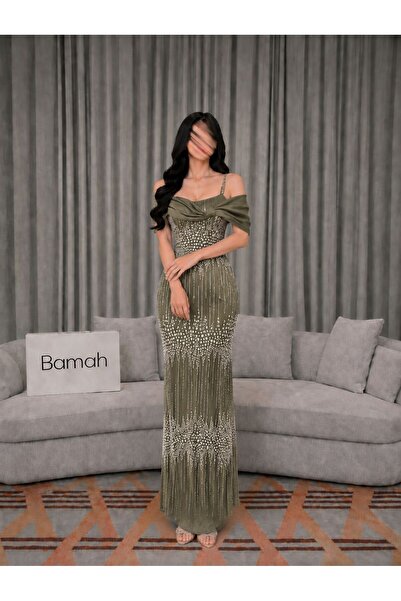 Bamah Olive Green Evening Dress Comes with a High-End Bow.