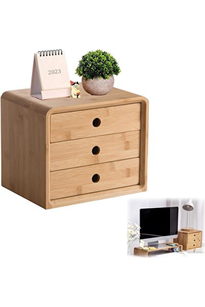 horoof home Bamboo Desktop Organizer with 3 Drawers – Wooden Storage Box for ...