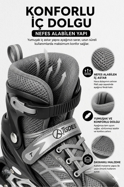 TIGOES Alıştırma Pateni, Ayarlanabilir Plastik Işıklı Tekerlek ( 2+2 veya 2+1...