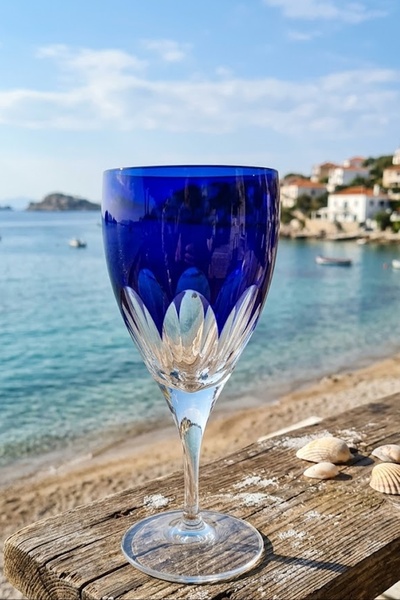 Paşabahçe El yapımı Dekorlu Soğuk kesme boyalı 1 Adet Ayaklı Bardak (kadeh) 4...
