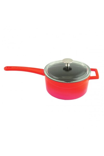 Lava Cast Iron Ø 16 cm Round Saucepan with Glass Lid and Metal Handle. Glaze ...