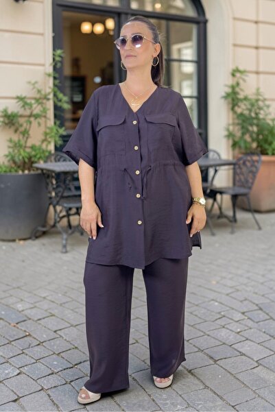 yagmurberen Belden Büzgü Detail V-Neck Short Sleeve Tunic Jacket with Elastic...