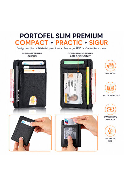 FLEXON Portofel Slim RFID pentru Buletin si carduri, Piele Ecologica Premium,...