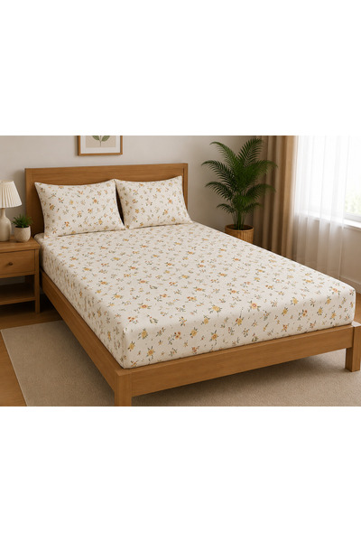 pınarhome collectıon 100% Organic Cotton Fabric Elastic Fitted Sheet+ Pillowc...