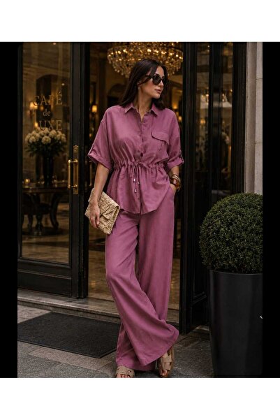 Budan Export Women's Pocket Detailed Tie-Waist Shirt Collar Double Set Loose ...