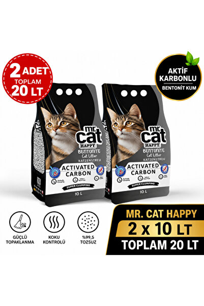 MR.CAT HAPPY Aktif Karbonlu Bentonit Kedi Kumu Güçlü Topaklanan Koku Kontrolü...