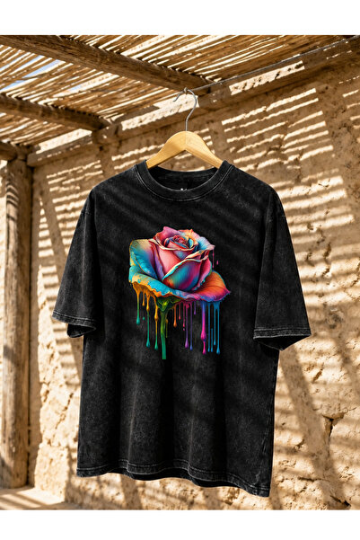 Pink Sky Acid Washed Oversize Unisex T-Shirt Washed Vintage Street Style Stre...