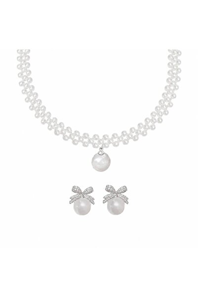 Nevara Elegant and Luxurious Pearl Accessories Set 3-Piece Set (Necklace + Ea...
