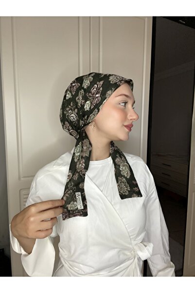 Anatolye Khaki Floral Cheesecloth Scarf Bonnet - Non-Slip, Anti-Sweat (Non-Slip)