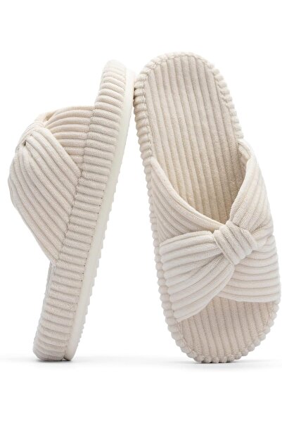 Urban URBANNX Slippers for Women Memory Foam House Bedroom Corduroy Bow Cross...