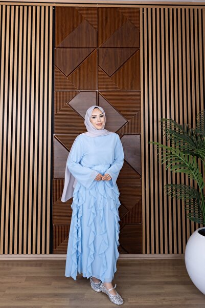 Afili butik Lined Chiffon Ruffled Blouse and Skirt Set