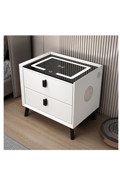 shopandshop Smart Nightstand with Wireless Charging LED Light & USB Ports Whi...