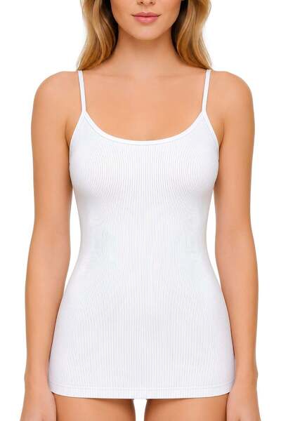 YILDIZ Camisole with Rope Straps and Ribbed Design for Women, White, 100% Cot...