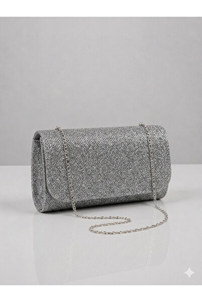 Ayhan Kundura Women's Silvery Platinum Evening Dress Bag with Chain