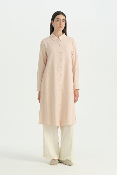 Nihan Plus Size Shirt Collar Viscose Tunic - Powder